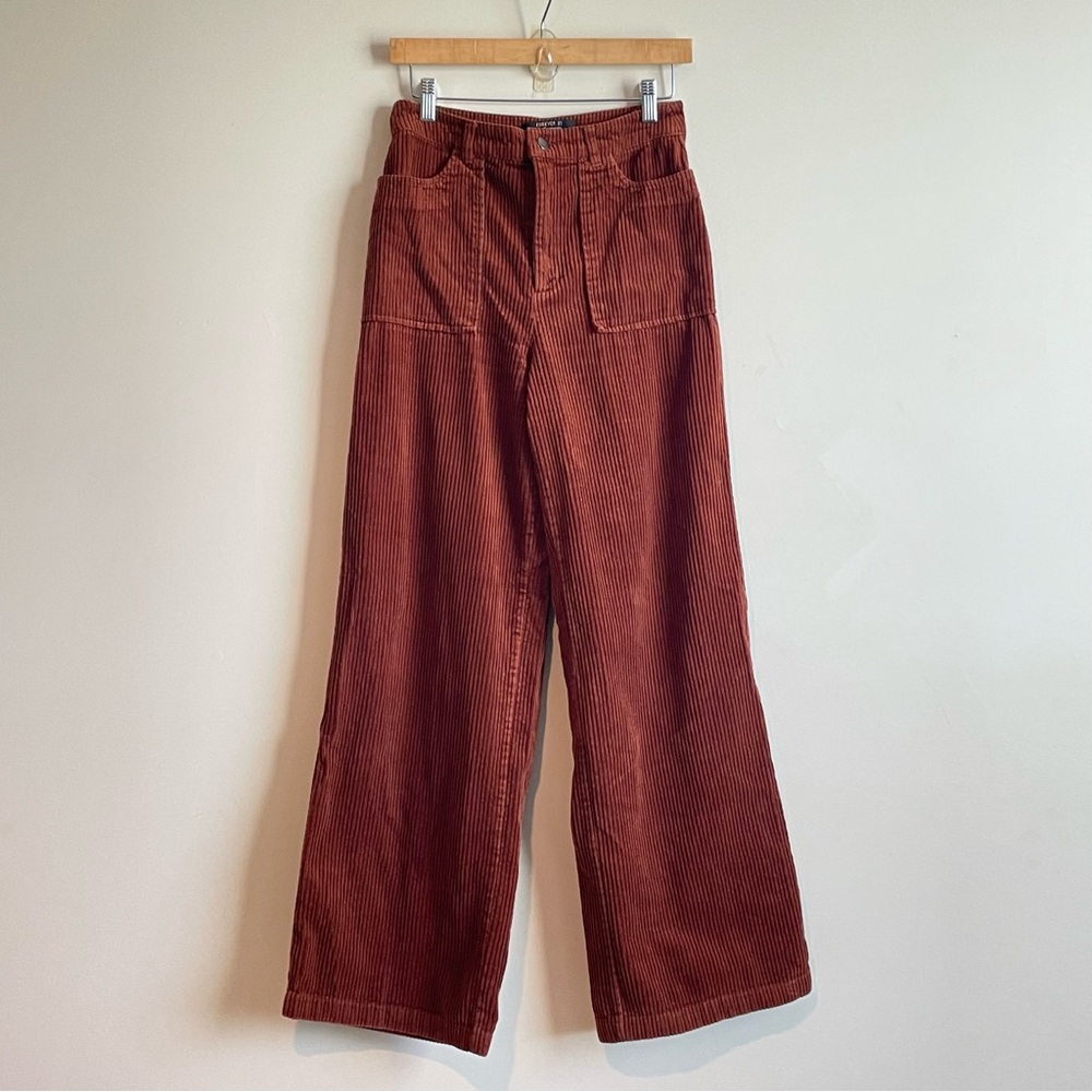 Forever 21 Contemporary Wide Leg High Waist Corduroy Pants Rust Size M